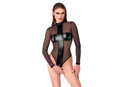 Transparante body met lange mouwen en open kruis