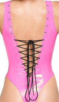 Felroze lak  body met verleidelijke veters