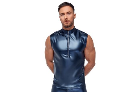 Blauw shirt in metallic mat look