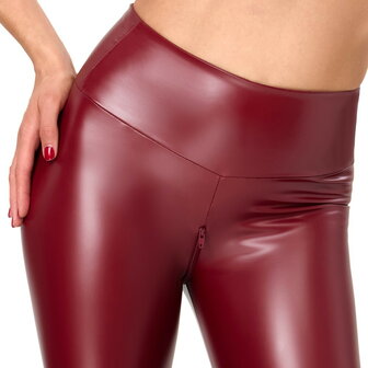 Bordeauxrode powerwetlook legging met rits 