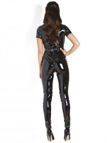 Lak catsuit met korte mouwen small