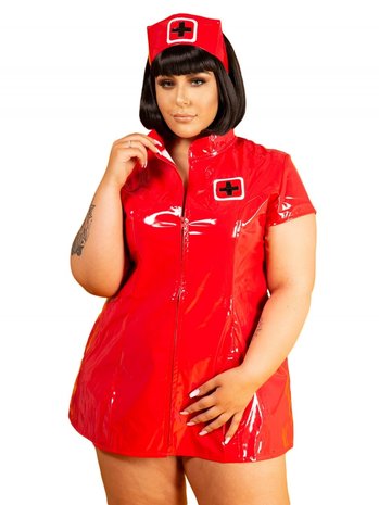 Rood lak verpleegster jurk plus size