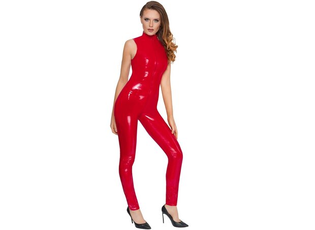 Mouwloze rode lak catsuit