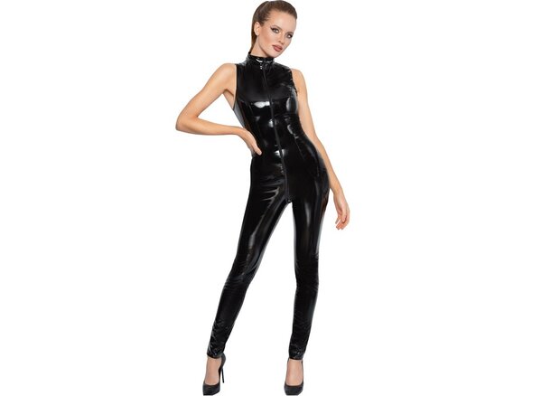 Mouwloze lak catsuit