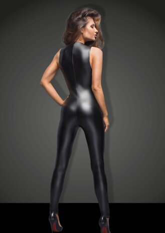 Wetlook catsuit met kant maat small