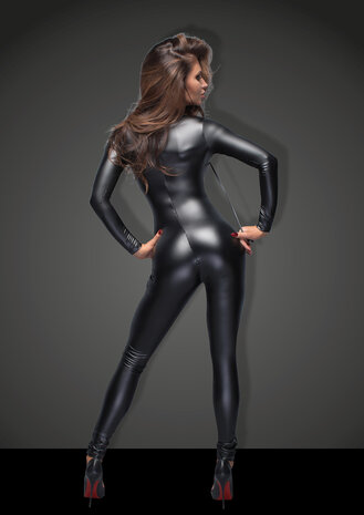 Wetlook catsuit met riem