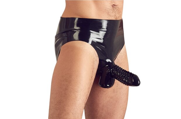 Latex slip met penissleeve en balzak