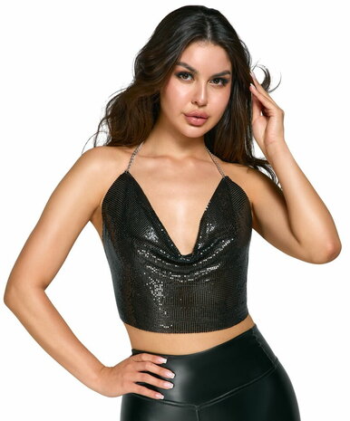 Zwarte metalen crop top