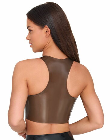Rookgrijze semi-transparante latex top met hoge hals en racerback